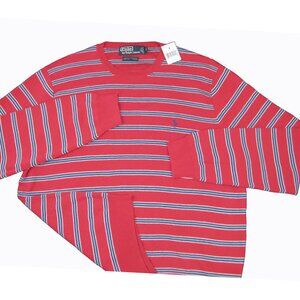 NEW $165 Polo Ralph Lauren Sweater!  Large  Red Striped  Pure Pima Cotton